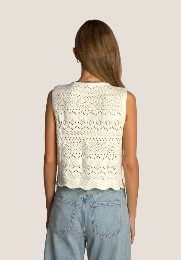 Scallop Hem Crochet Sweater in Light Natural