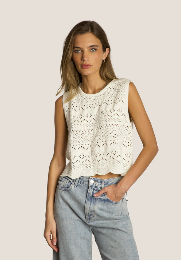 Scallop Hem Crochet Sweater in Light Natural