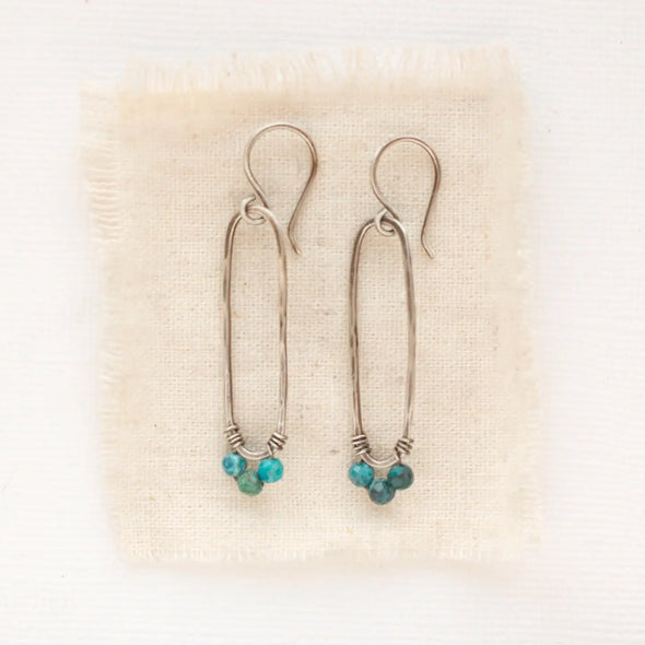 Chrysocolla Forged Long Hoop Earrings
