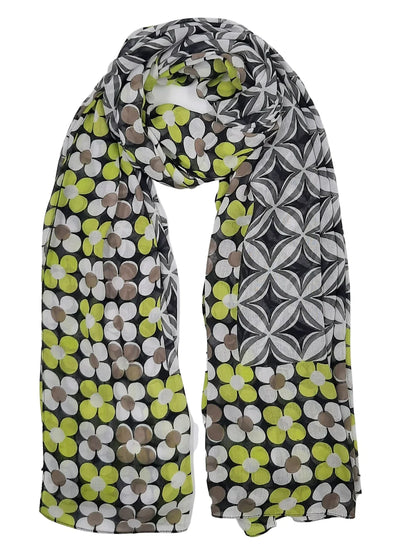 Geometric With Floral Border Scarf in Black