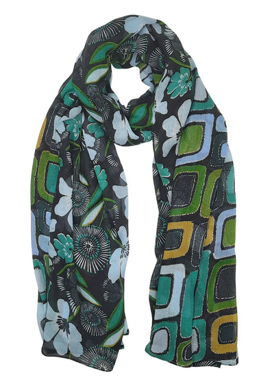 Blocks With Floral Panels Scarf in Black
