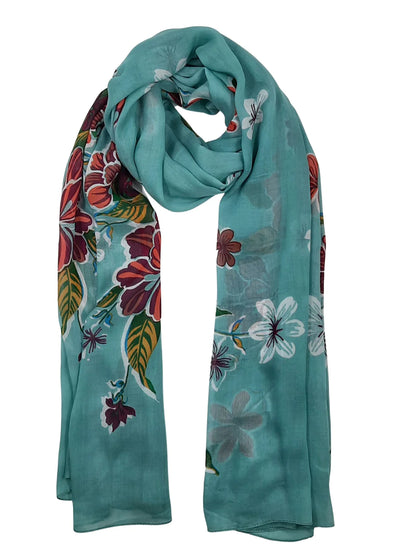 Corner Flowers Scarf in Aqua