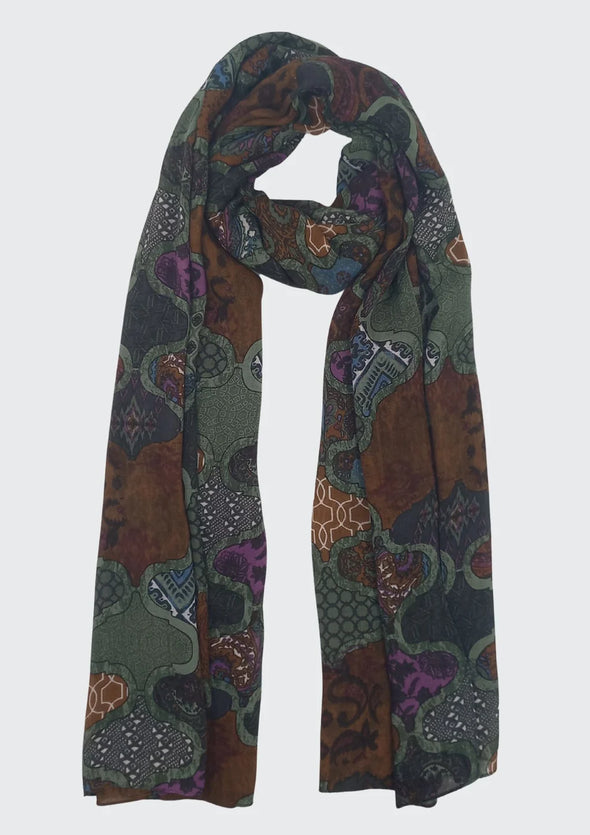 Damask Patch Print Scarf in Green