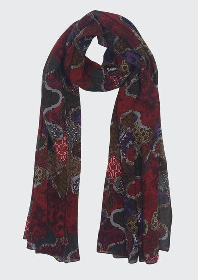 Damask Patch Print Scarf in Red