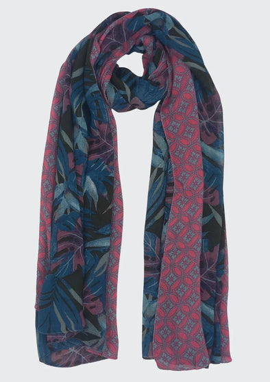 Palm Leaves Print Scarf in Blue