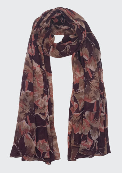 Marble Flowers Print Scarf in Aubergine