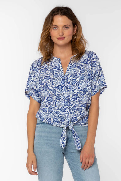 Shelby Shirt in Blue White Floral