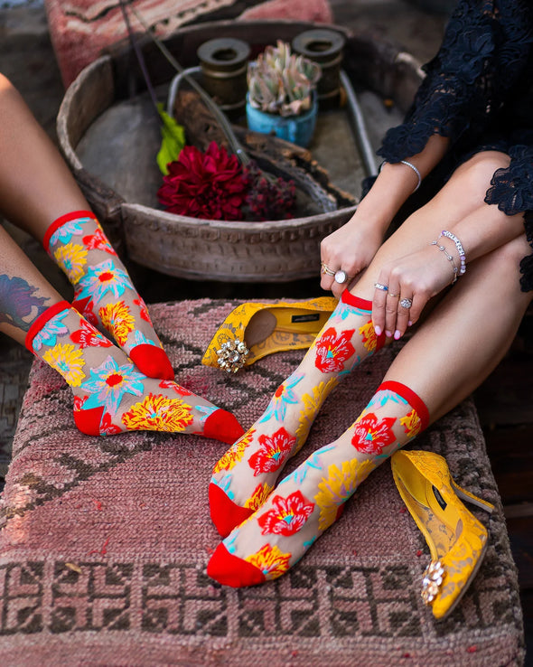 Flower Power Sheer Crew Socks