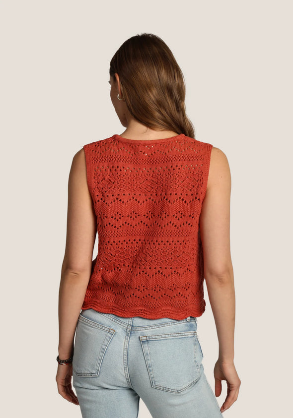 Red Crochet Sleeveless Sweater