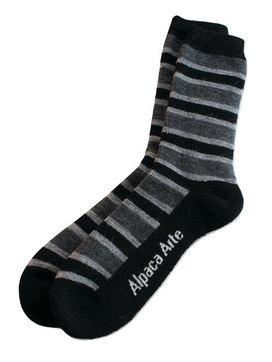 Striped Alpaca Socks in Black - Medium
