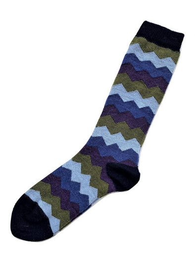 Mountain Stripe Alpaca Socks in Navy Blue