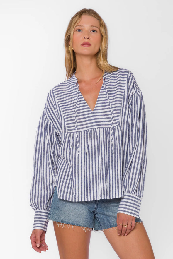 Vince Long Sleeve in Ink Blue Stripe