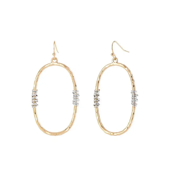 Gold Oval with Wire Wrap Earrings