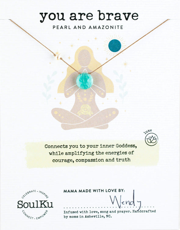 Amazonite and Pearl Goddess Necklace for You Are Brave