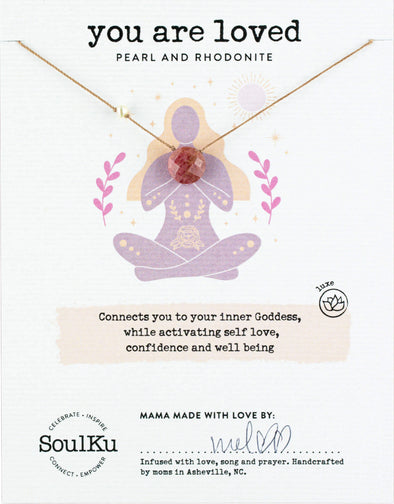 Rhodonite & Pearl Goddess Necklace for You Are Loved
