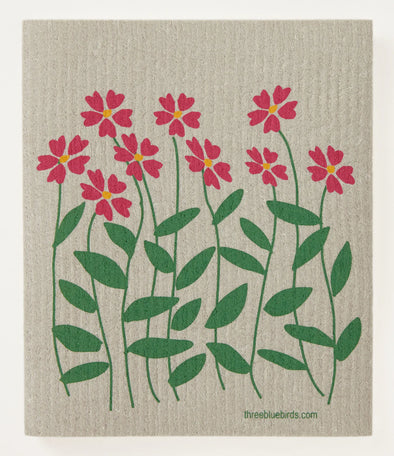 Zinnias on Sand Swedish Dishcloth