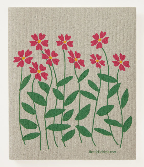 Zinnias on Sand Swedish Dishcloth