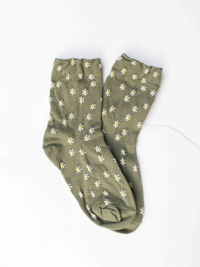 Daisy Meadow Socks in Olive