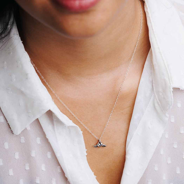 Sterling Silver Mini Flying Heart Necklace