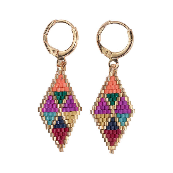 Carmen Mini Gold Hoop Mixed Triangles Beaded Drop Earrings Muted