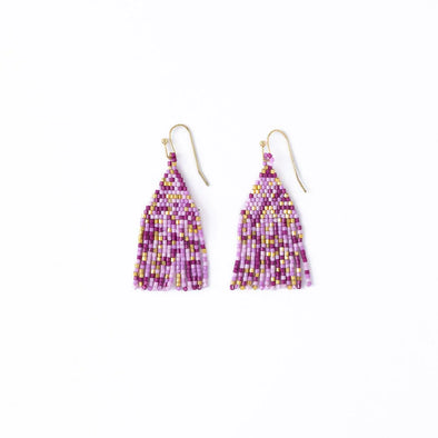 Cassie Mini Confetti Short Fringe Earrings Purple + Gold