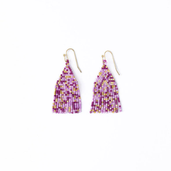 Cassie Mini Confetti Short Fringe Earrings Purple + Gold