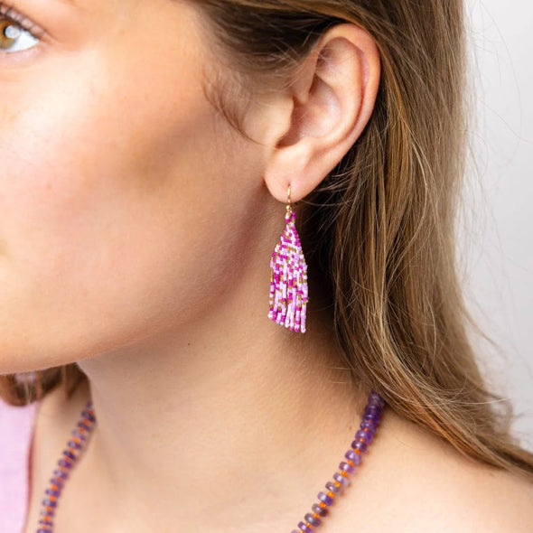 Cassie Mini Confetti Short Fringe Earrings Purple + Gold