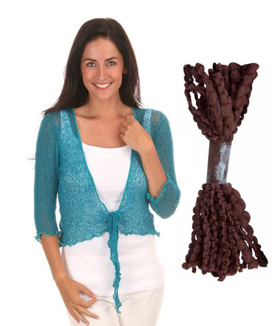 Popcorn Knit Shrug in Choclate