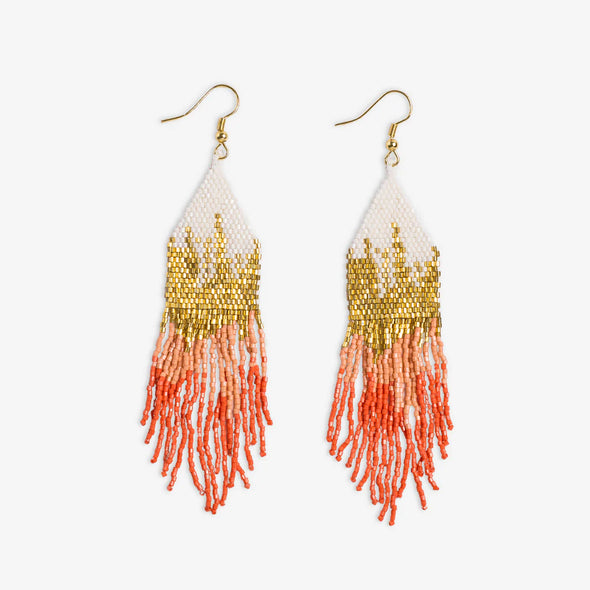 Claire Ombre Beaded Fringe Earrings Coral