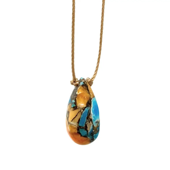 Copper Oyster Turquoise Teardrop Necklace - 16"