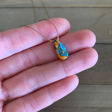 Copper Oyster Turquoise Teardrop Necklace - 18"
