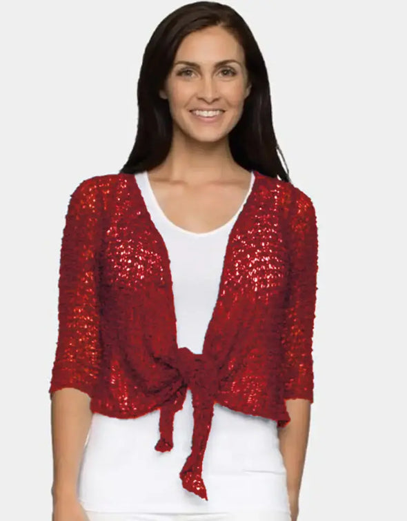 Popcorn Knit Shrug in Crimson