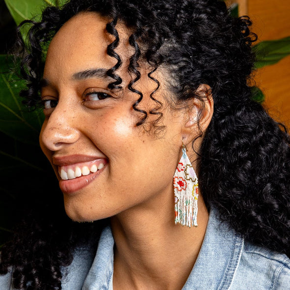 Delilah Poppies Beaded Fringe Earrings Multi