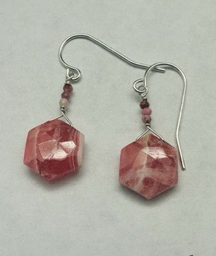 Rhodochrosite Hexagon Earrings
