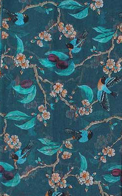 Fruit Birds Scarf in Emerald