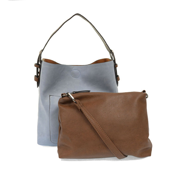 Classic Hobo Handbag in Wedgewood Blue/Coffee