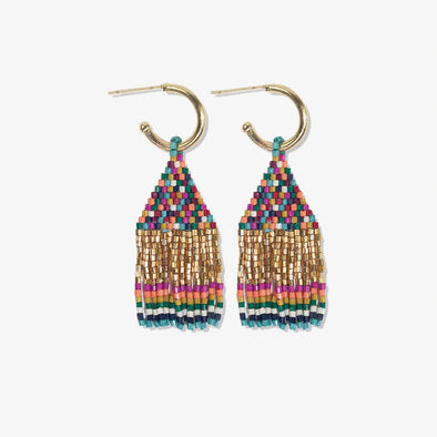 Leta Mini Gold Hoop Confetti Top And Stripe Short Fringe Earrings Muted