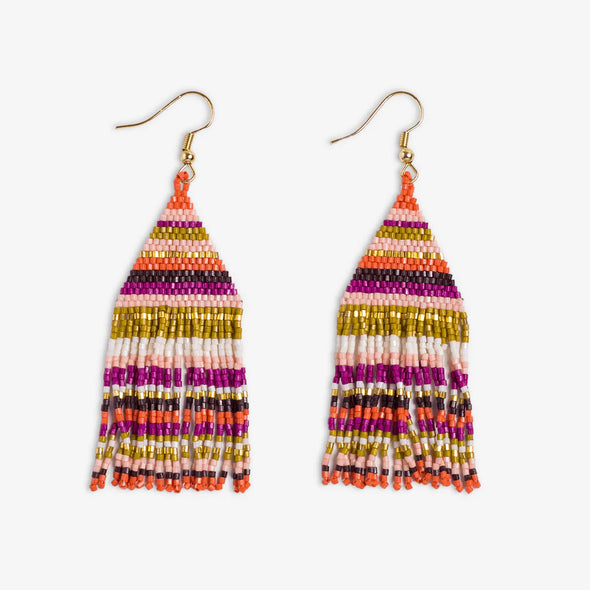 Lexie Horizontal Stripe Beaded Fringe Earrings Jaipur