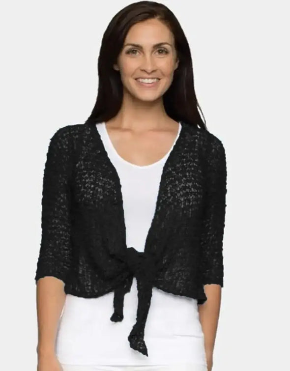 Popcorn Knit Shrug in Black
