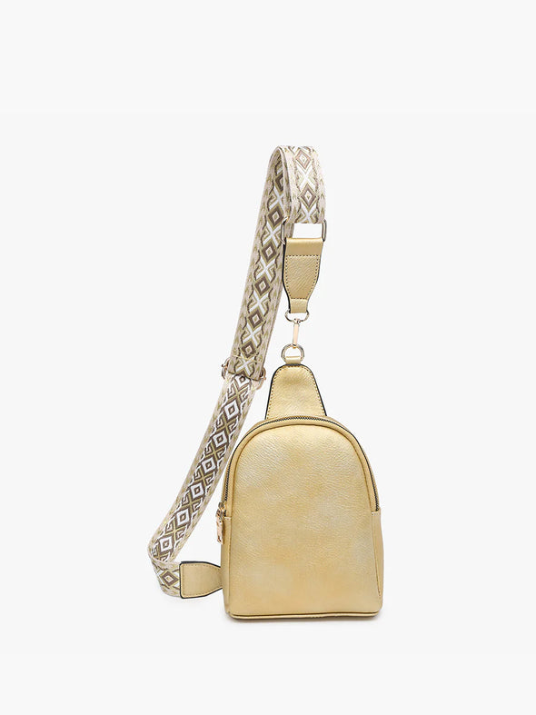 Ellen Vegan Guitar Strap Sling Bag in Distressed Gold