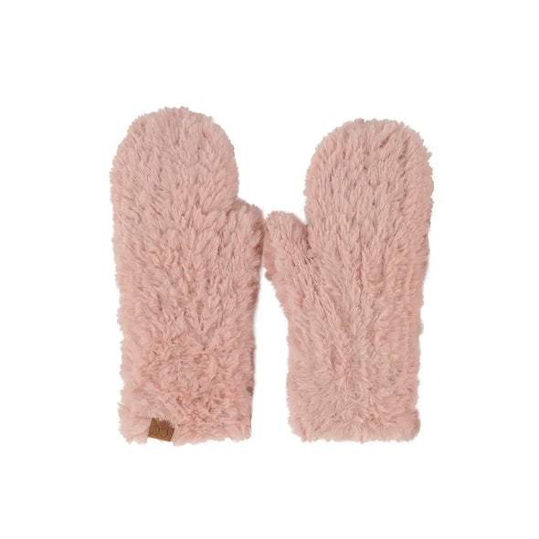 Faux Fur Mittens in Rose Gold