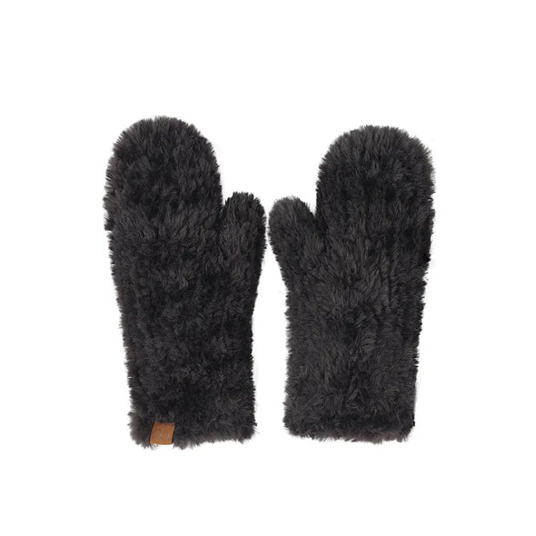 Faux Fur Mittens in Black