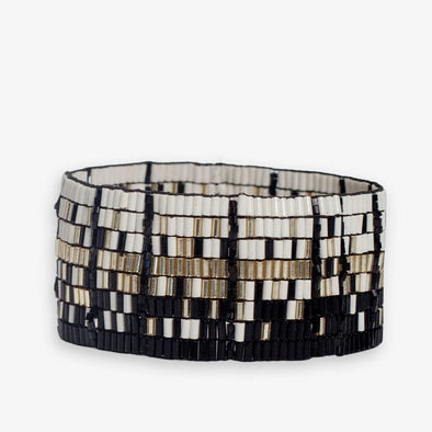 Natalia Mixed Luxe Bead Gradient Stretch Bracelet Black/White