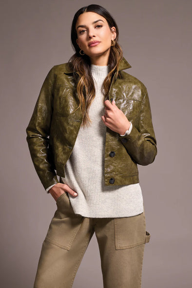 Faux Leather Jacket in Oliveleaf