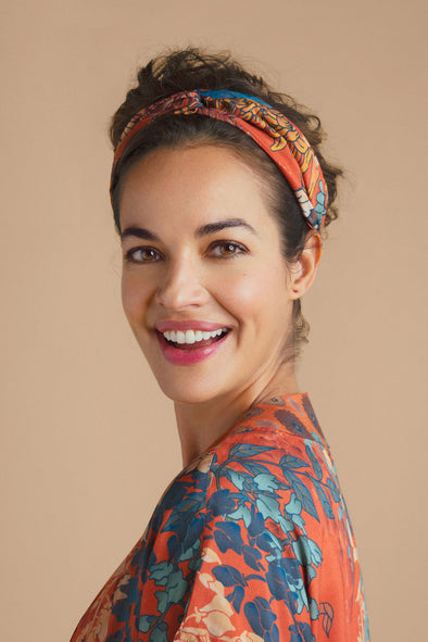 Elasticated Headband - Trailing Wisteria in Terracotta