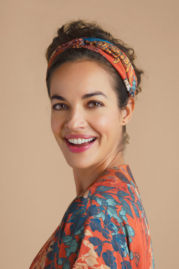 Elasticated Headband - Trailing Wisteria in Terracotta