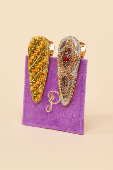 Jewelled Hair Clips (Set of 2) - Feather & Stripe