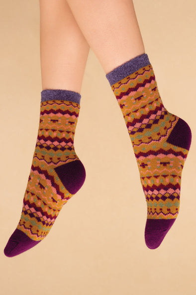 Multi Stripe Cosy Socks in Mustard