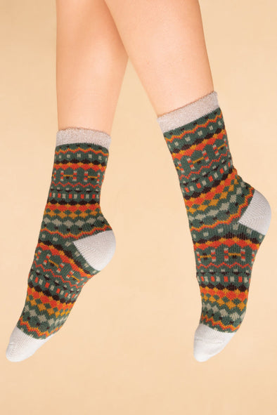 Multi Stripe Cosy Socks in Sage