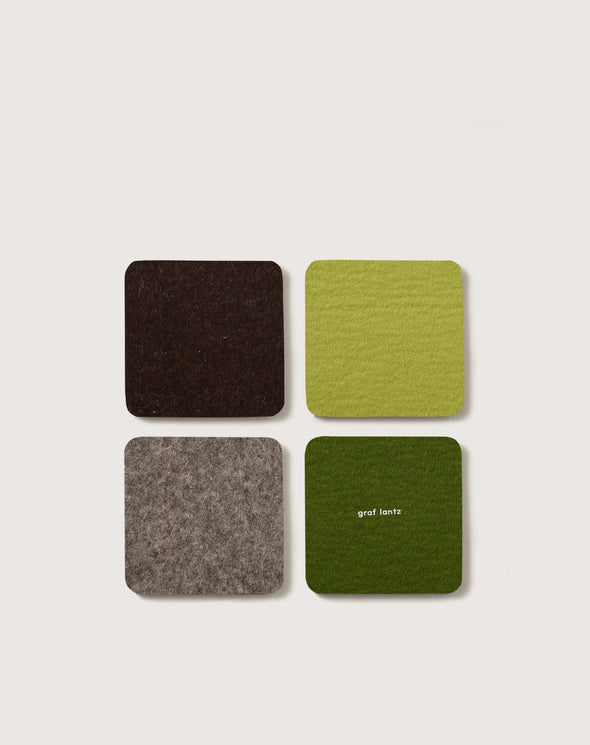 Bierfilzl Merino Wool Felt Square Coaster Multi 4 Pack in Forest
